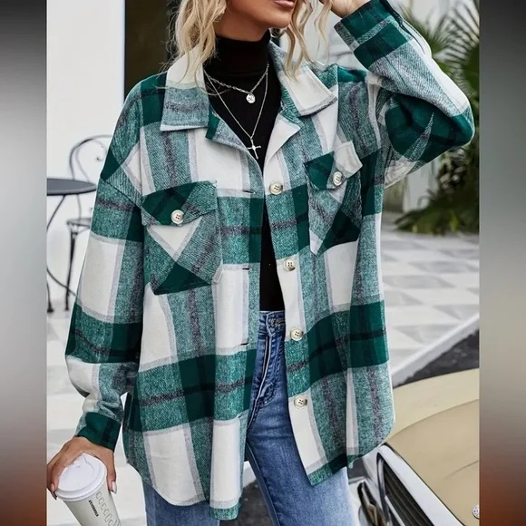 Plaid Button-Up Shirt in Green and White - Picture 4 of 4